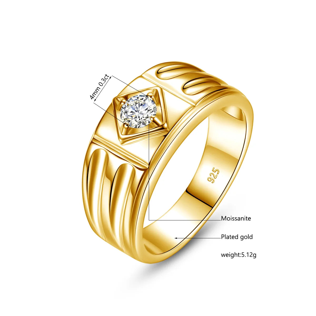 Moissanite Ring for Men – D Color Luxury Engagement Wedding Jewelry with Certificate | 925 Sterling Silver Male Ring