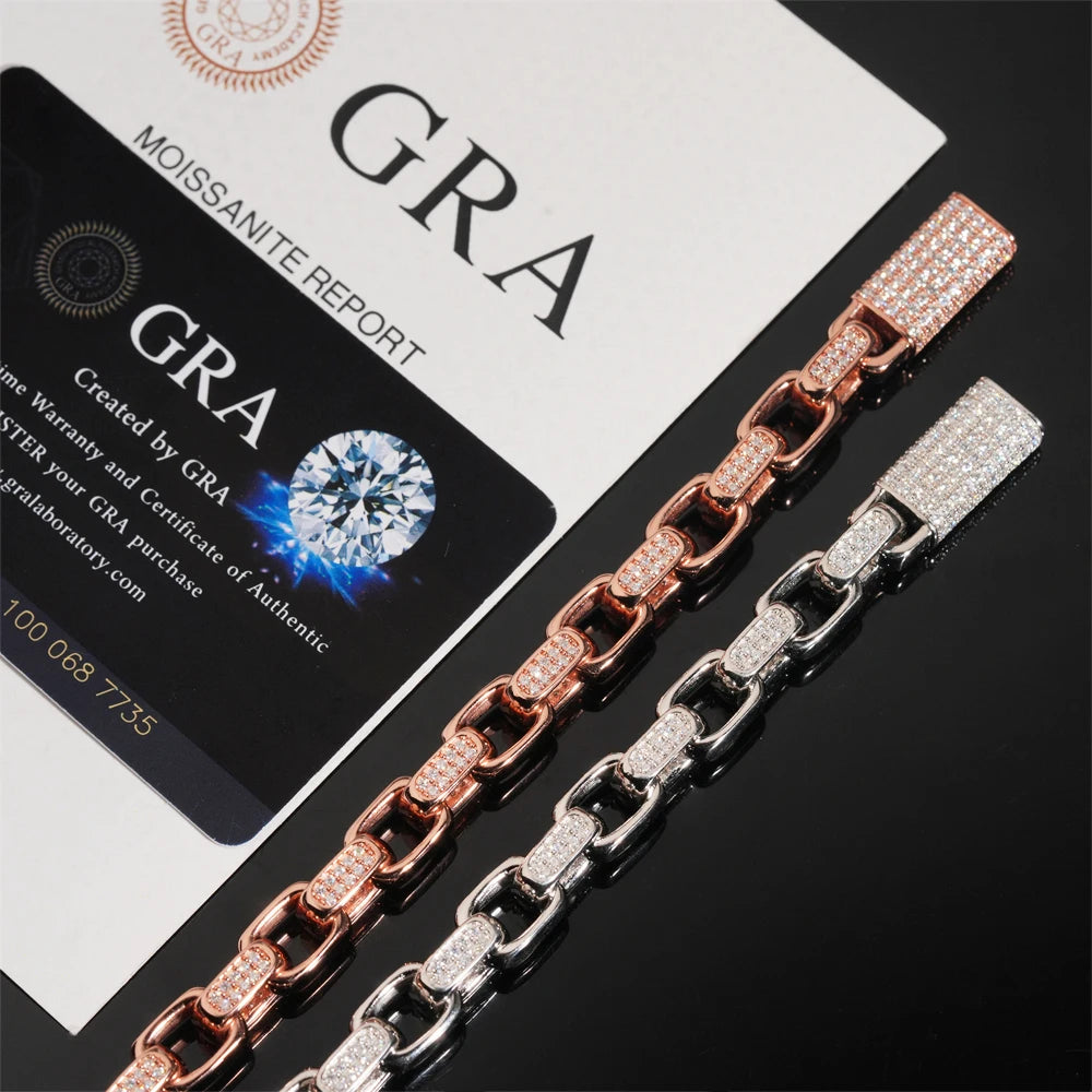 Moissanite Bracelet – 8mm D Color Hip Hop Buckle Design | S925 Sterling Silver with Certificate Fashion Jewelry