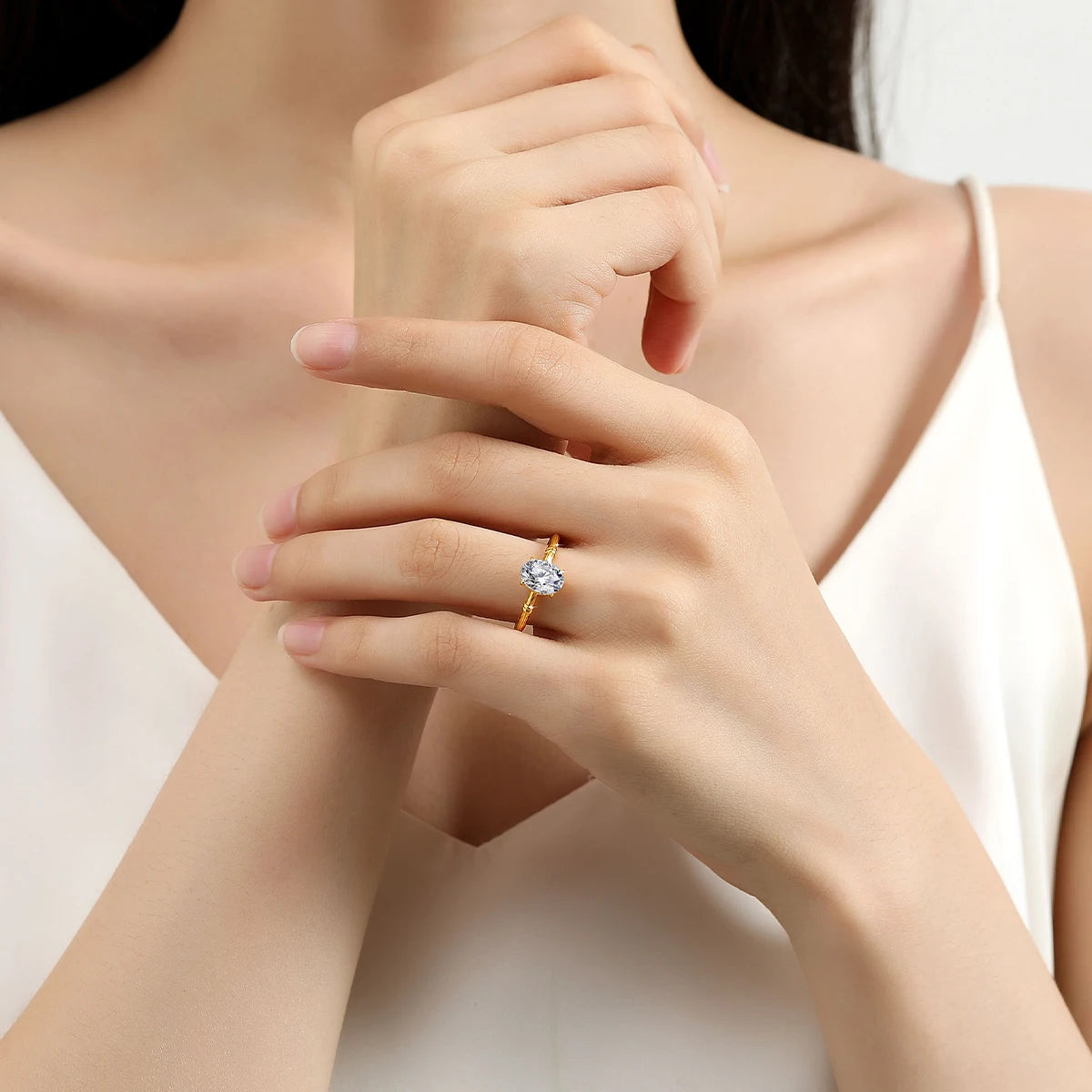 Moissanite Engagement Ring – 1.5CT Oval Crushed Ice Design | Genuine 14K 585 Yellow Gold Luxury Wedding Fine Jewelry for Women