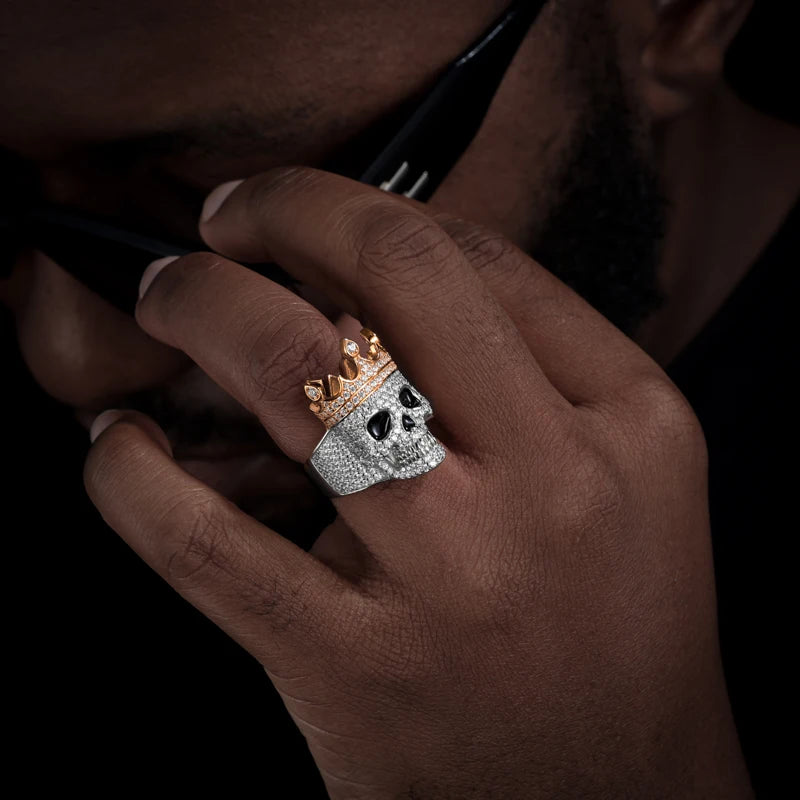Moissanite Crown Skull Ring – Iced Out Design | Sterling Silver Hip Hop Jewelry for Men & Women