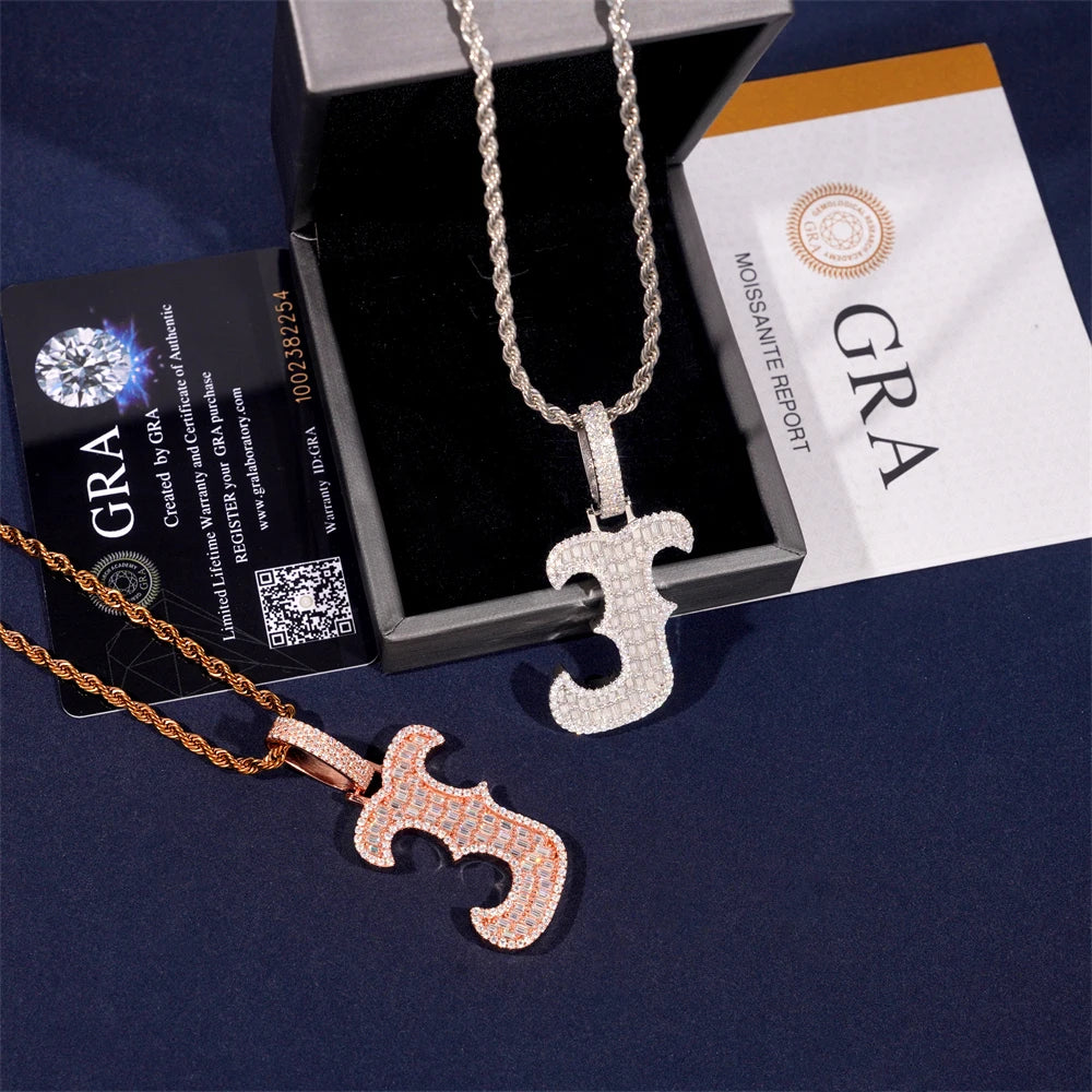 Moissanite Letter Pendant – Hip Hop Design with GRA Certificate | 925 Sterling Silver Fits 10mm Tennis Chain