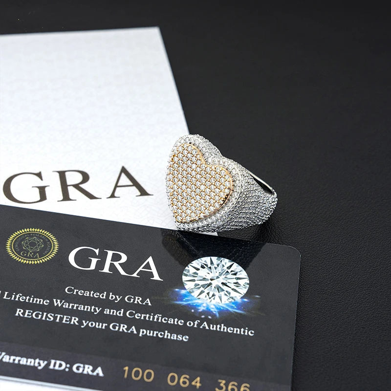 Moissanite Heart Ring – D Color VVS Iced Out Party Jewelry | 925 Sterling Silver Hip Hop Rock Ring for Women & Men