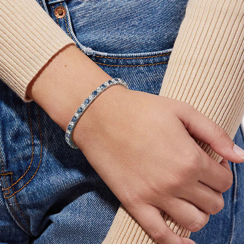 Moissanite Tennis Bracelet – 3mm 4mm Blue Lab Grown Diamond with Certificate | 925 Sterling Silver 18K Gold Plated Bracelet for Women & Men