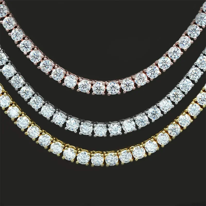 Moissanite Tennis Necklace – Patented Buckle Hip Hop Diamond Tennis Chain | 925 Sterling Silver Jewelry for Women & Men