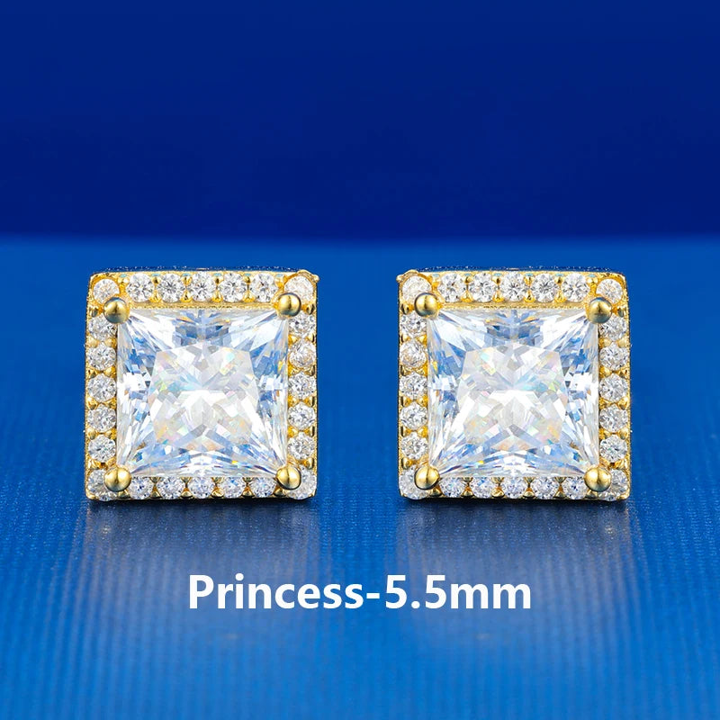 Moissanite Halo Stud Earrings – Princess Cut | 925 Sterling Silver Pass Tester Luxury Jewelry for Men & Women