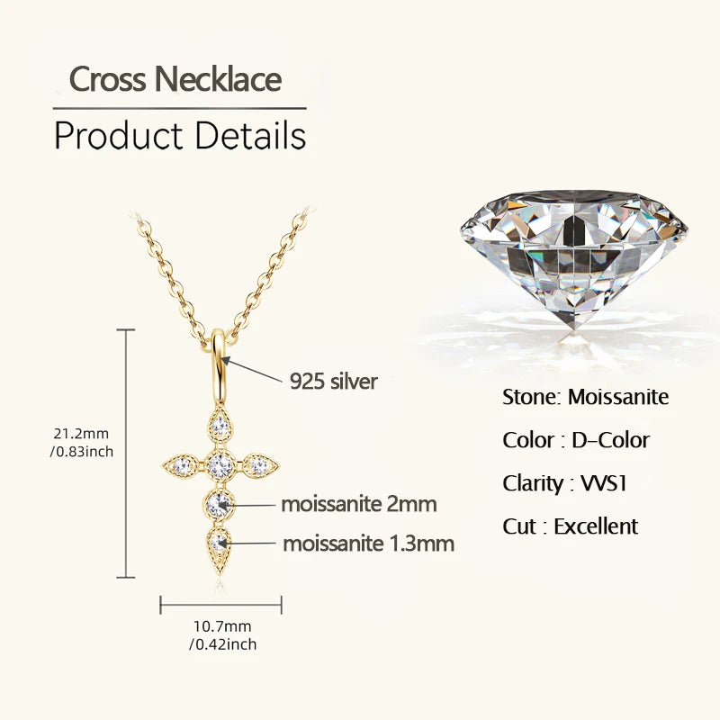 Moissanite Cross Pendant Necklace – Vintage Religious Christian Jewelry | 925 Sterling Silver Certified Chain for Men & Women