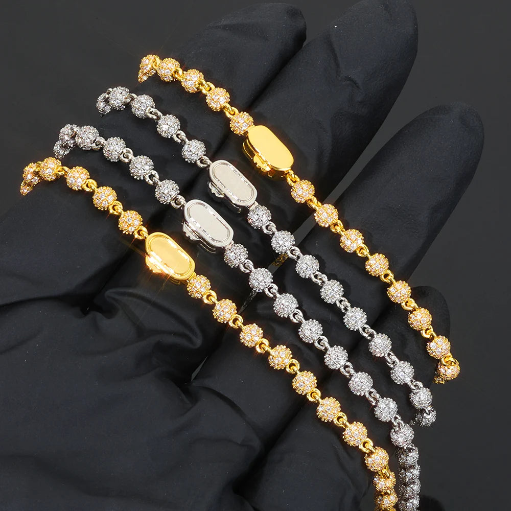 Moissanite Bead Chain Necklace – 4mm Cuban Hip Hop Jewelry Gift | 925 Sterling Silver for Women