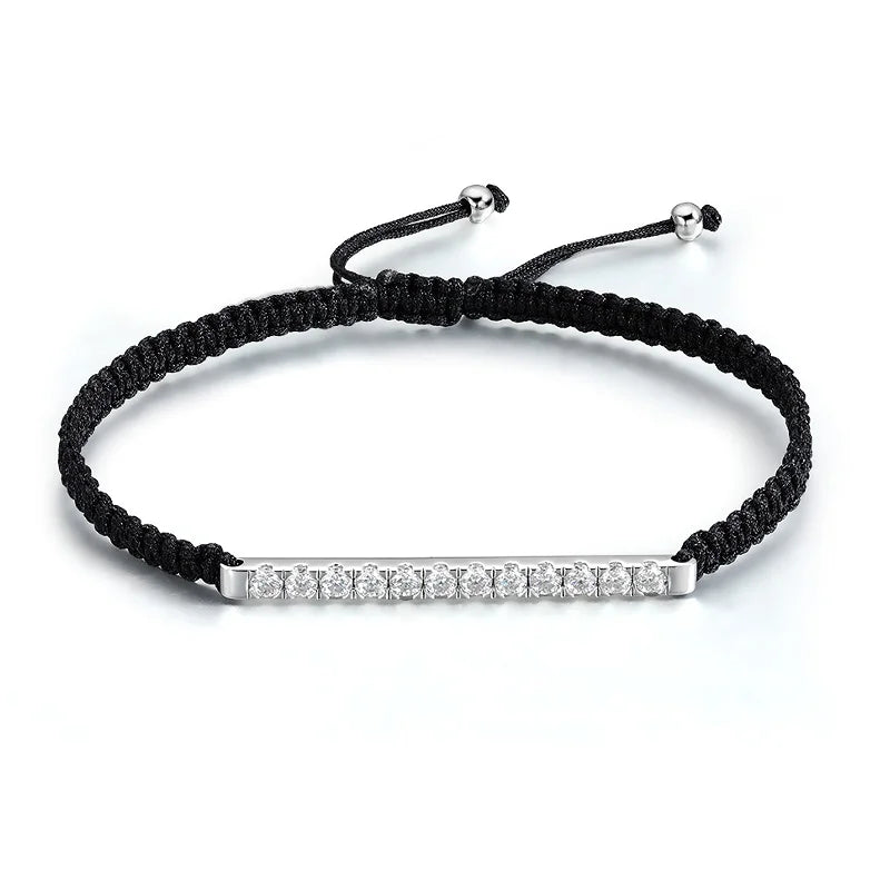 Moissanite Adjustable Bracelet – D Color with GRA Certificate | 925 Sterling Silver Braided Rope Chain Jewelry for Men & Women