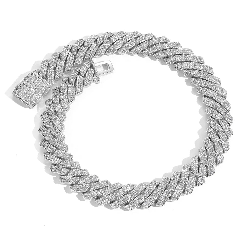 Moissanite Cuban Link Chain Necklace – 20mm 25mm Thick Miami Hip Hop VVS Pass Test | 925 Sterling Silver Jewelry for Men