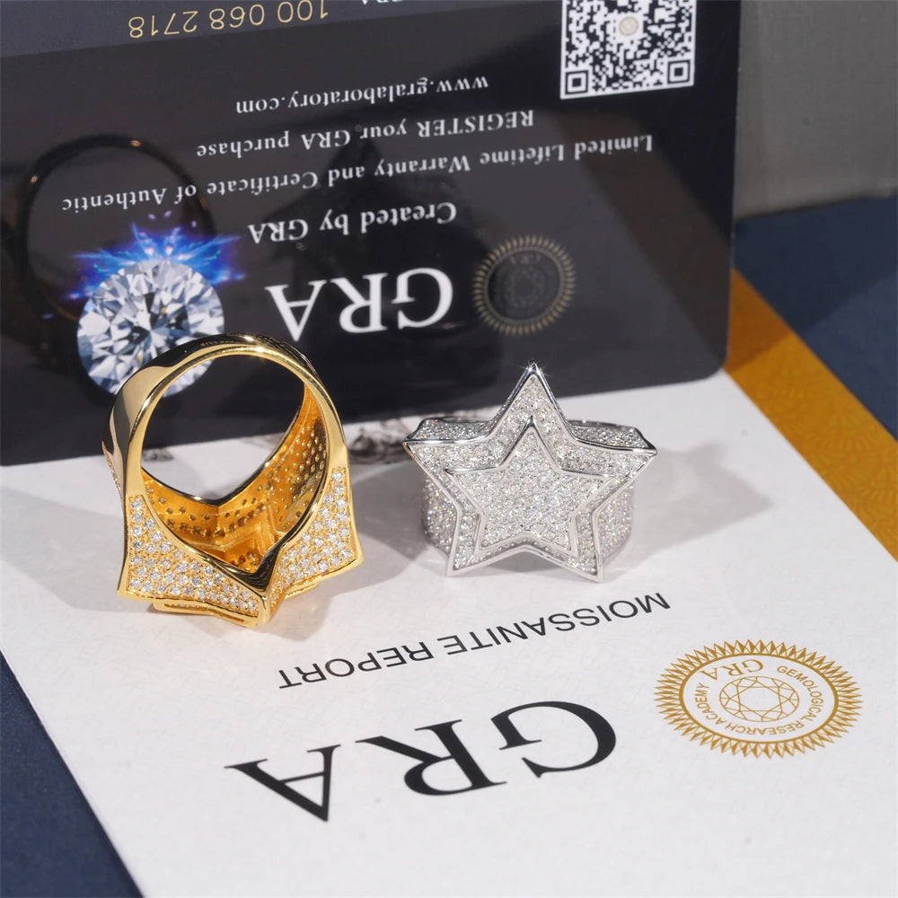 Moissanite Five Pointed Star Ring – D Color Hip Hop Rock Design | 925 Sterling Silver Fine Jewelry Gifts Pass Test