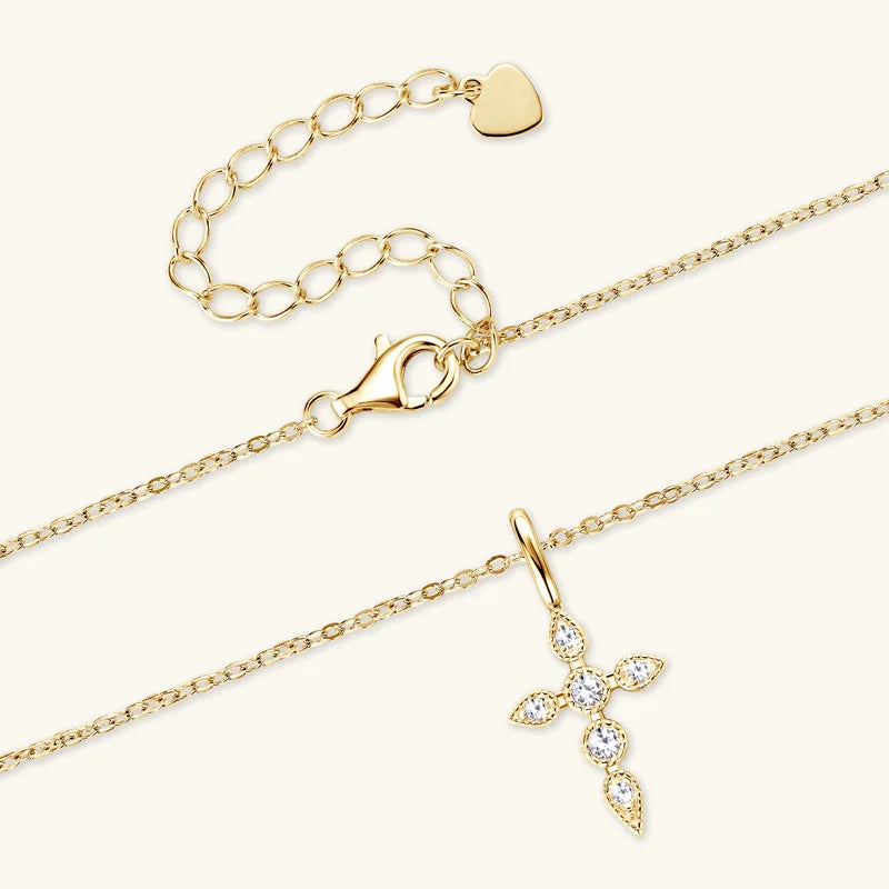 Moissanite Cross Pendant Necklace – Vintage Religious Christian Jewelry | 925 Sterling Silver Certified Chain for Men & Women