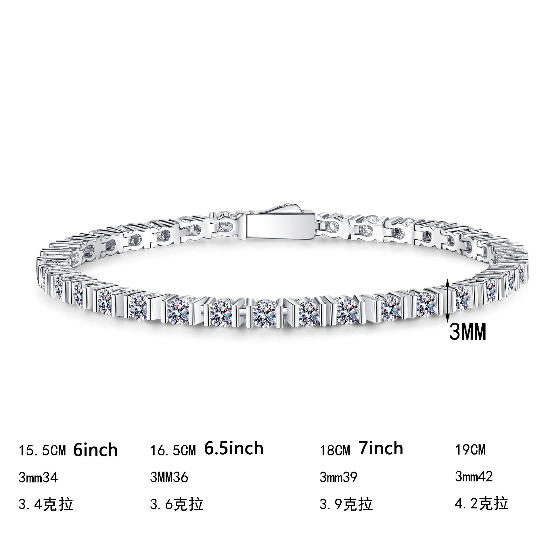 Moissanite Tennis Bracelet – 3mm Sparkling Wedding Jewelry | 925 Sterling Silver Tennis Chain for Men & Women