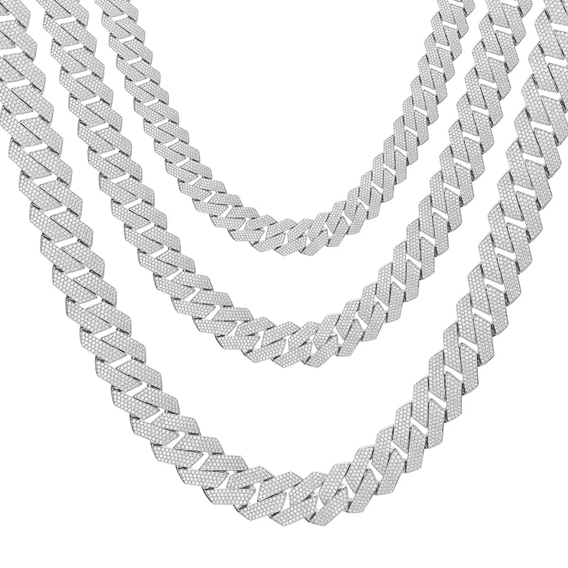 Moissanite Cuban Link Chain Necklace – 16mm 20mm 27mm Miami | S925 Sterling Silver Hip Hop Jewelry for Men & Women