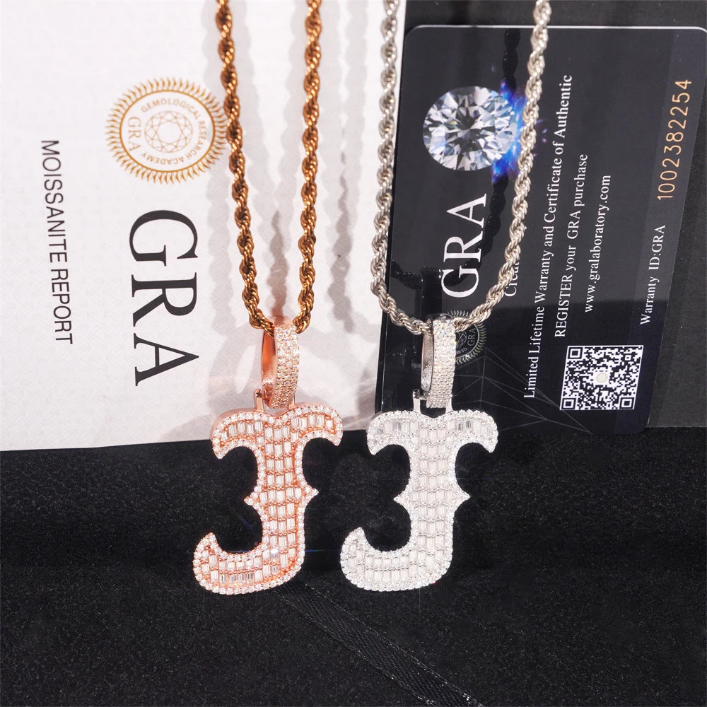 Moissanite Letter Pendant – Hip Hop Design with GRA Certificate | 925 Sterling Silver Fits 10mm Tennis Chain