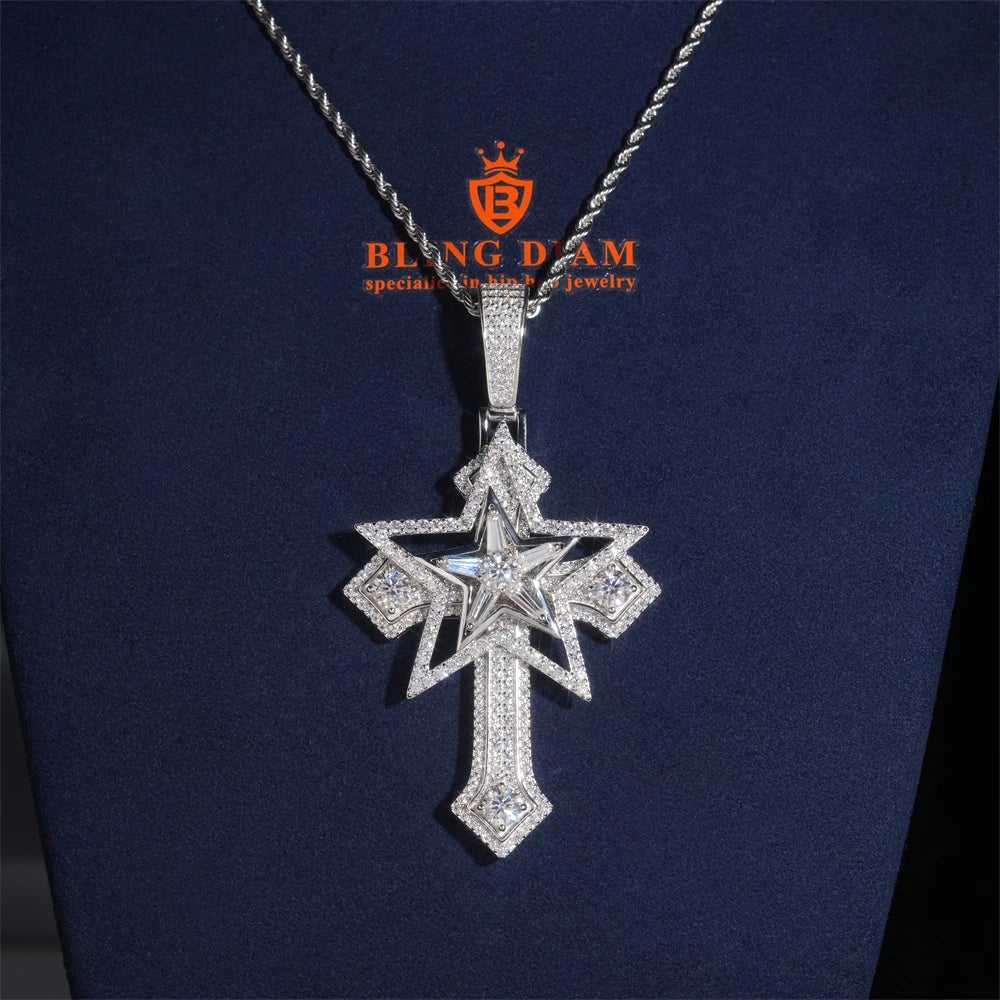 Full Moissanite Cross Pendant – GRA Certified | 925 Sterling Silver Hip Hop Jewelry Fits 10mm Tennis Chain