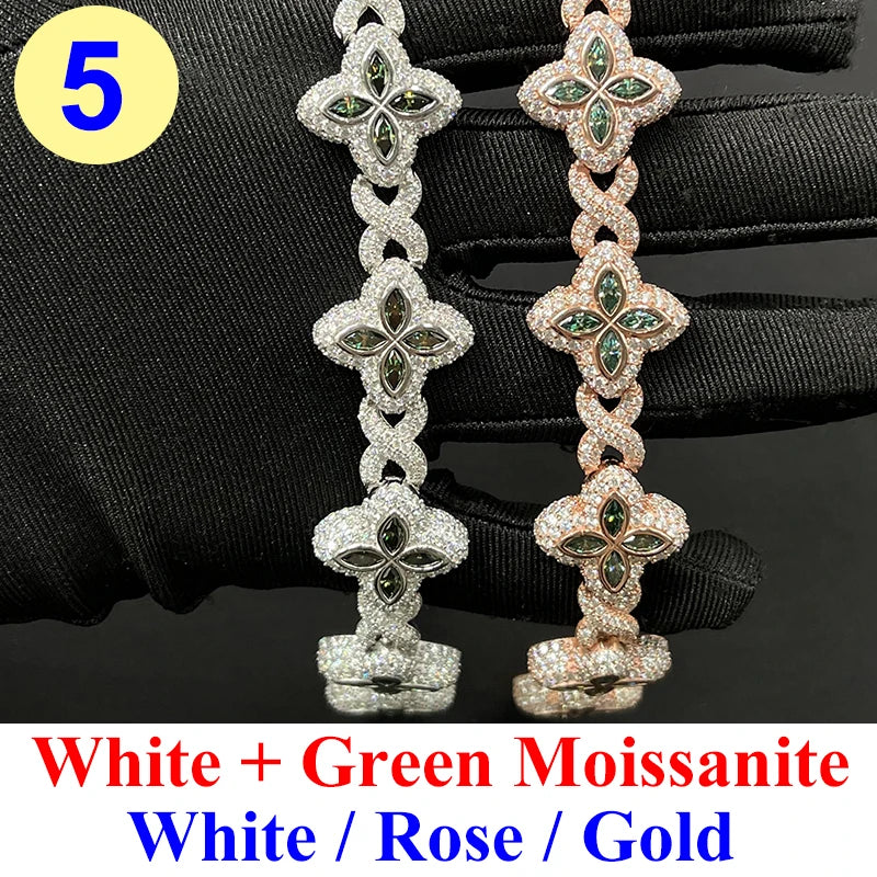 Moissanite Cuban Chain Necklace – Colorful Full Moissanite Eternity Tennis Chain Hip Hop Style | 925 Sterling Silver Gold Jewelry for Women & Men