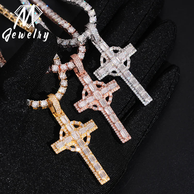 Moissanite Cross Pendant – Iced Out VVS Baguette Diamond | Hip Hop Fine Jewelry Custom Pendant In Stock