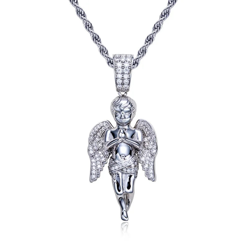 Moissanite Angel Pendant Necklace – Iced Out Design | 925 Sterling Silver Fashion Jewelry for Men & Women