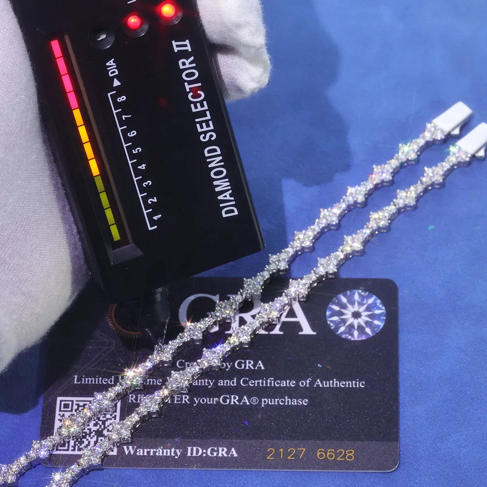 Moissanite Tennis Bracelet – Iced Out VVS with Spring Buckle | 925 Sterling Silver Tennis Chain Jewelry for Men & Women