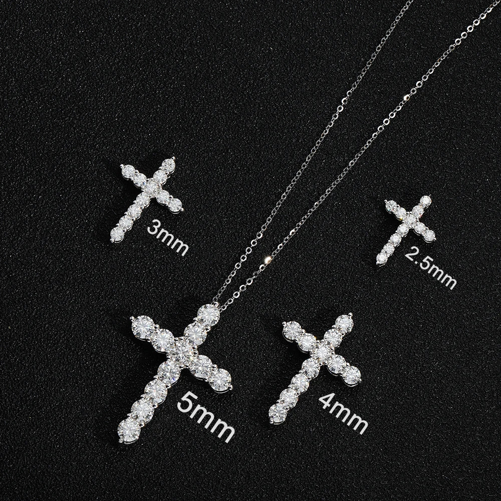 Moissanite Cross Pendant Necklace – D VVS1 | 925 Sterling Silver 18k White Gold Plated Box Chain Fine Jewelry for Women & Men