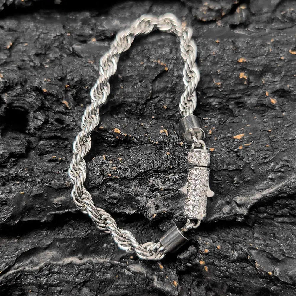 Rope Chain Necklace – 6mm Twist Design with Iced Out Clasp | Stainless Steel Hip Hop Jewelry for Men & Women