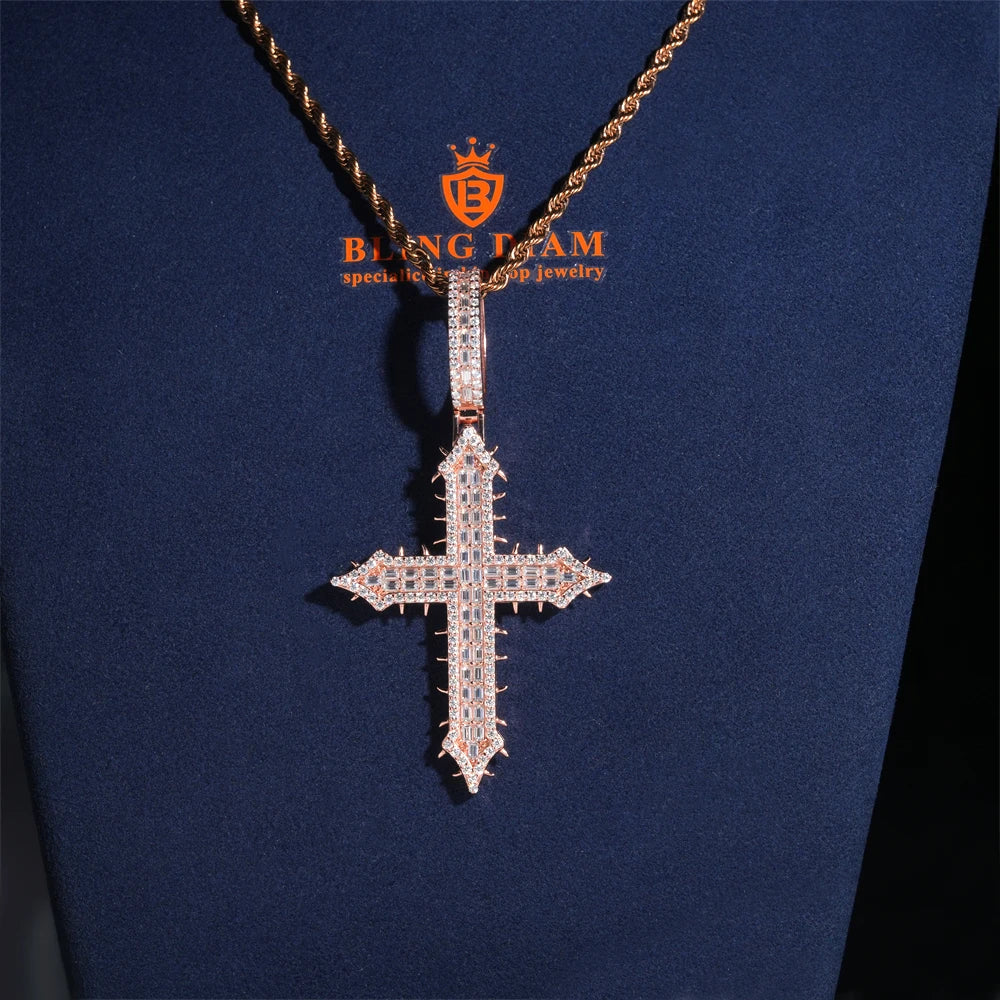Moissanite Cross Pendant – Punk Design GRA Certified | 925 Sterling Silver Fits 10mm Tennis Chain