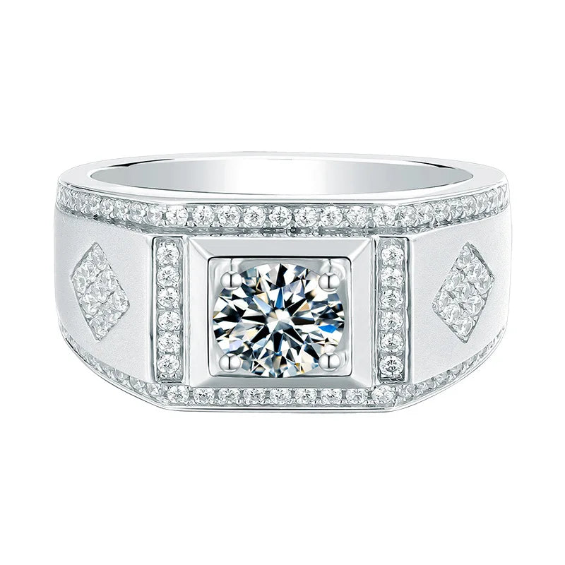 Luxury Moissanite Ring for Men – 1ct 2ct 3ct VVS Iced Out Diamond Ring with GRA Certificate | 925 Sterling Silver Fine Jewelry
