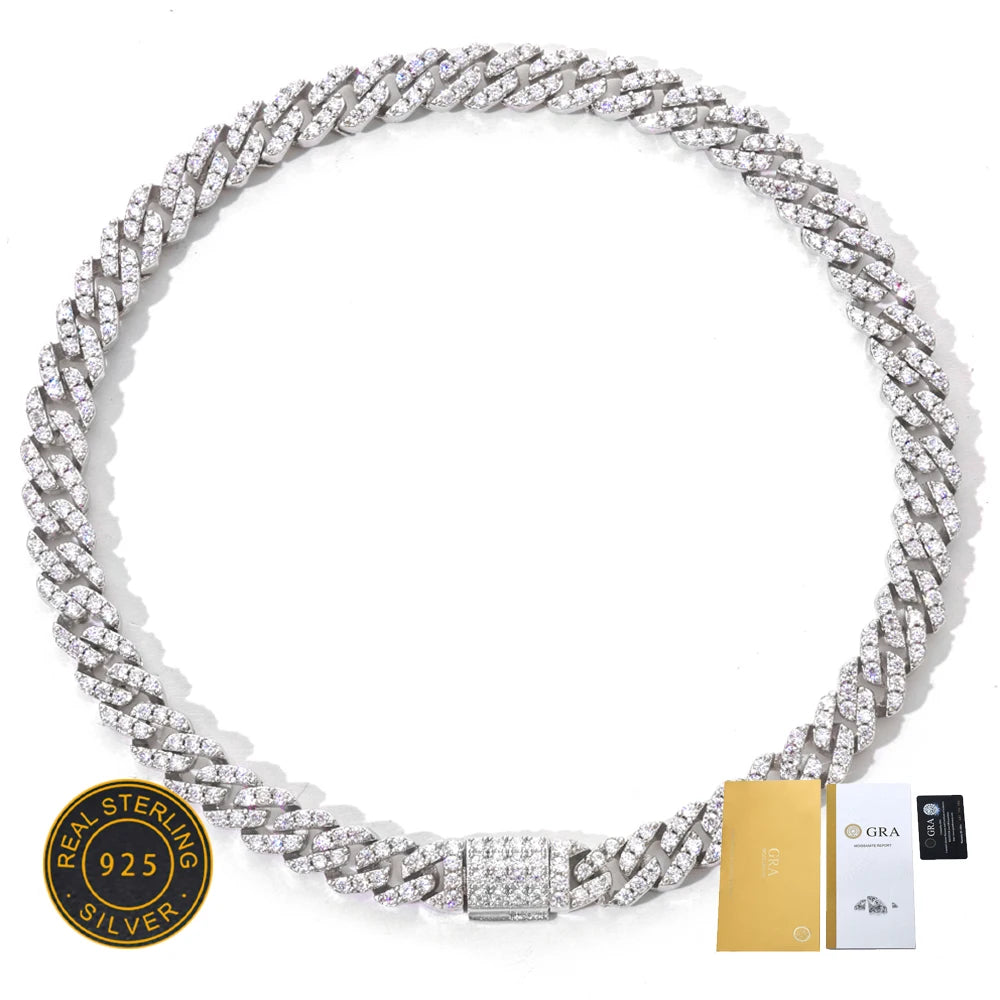Moissanite Cuban Link Chain Necklace – 5mm VVS Diamond Iced Out Pass Test | 925 Sterling Silver Hip Hop Jewelry for Women