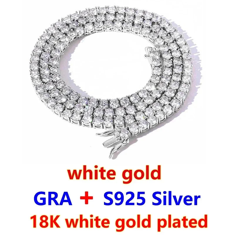 Moissanite Tennis Necklace – Patented Buckle Hip Hop Diamond Tennis Chain | 925 Sterling Silver Jewelry for Women & Men
