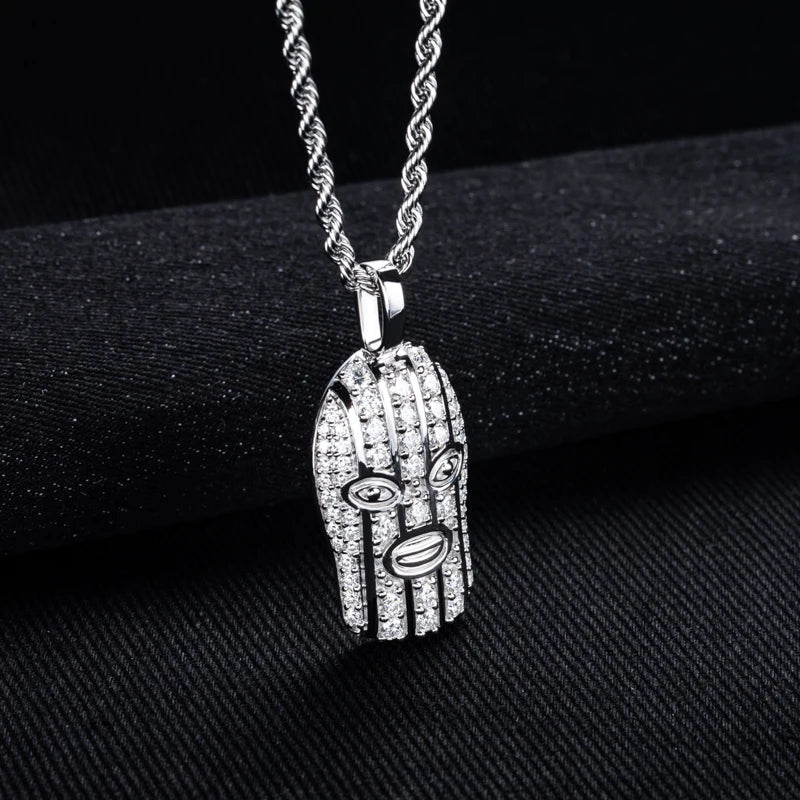 Moissanite Head Pendant Necklace – 1.03cttw Masked Design | 925 Sterling Silver Hip Hop Heavy Metal Jewelry for Men & Women