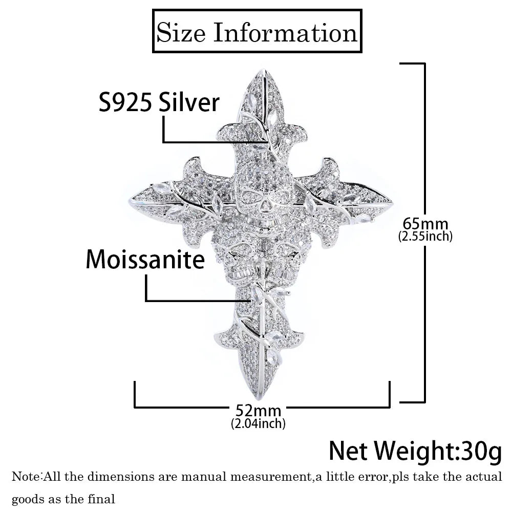 Moissanite Cross Pendant – 2.5" Tall Custom Hip Hop Iced Out VVS Diamond | 925 Sterling Silver Jewelry