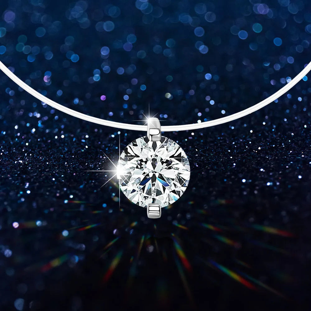 Moissanite Necklace for Women – 0.5ct 1ct 2ct 3ct Certified Brilliant Cut Pendant | Sparkling Fishing Line Design Pure 925 Sterling Silver