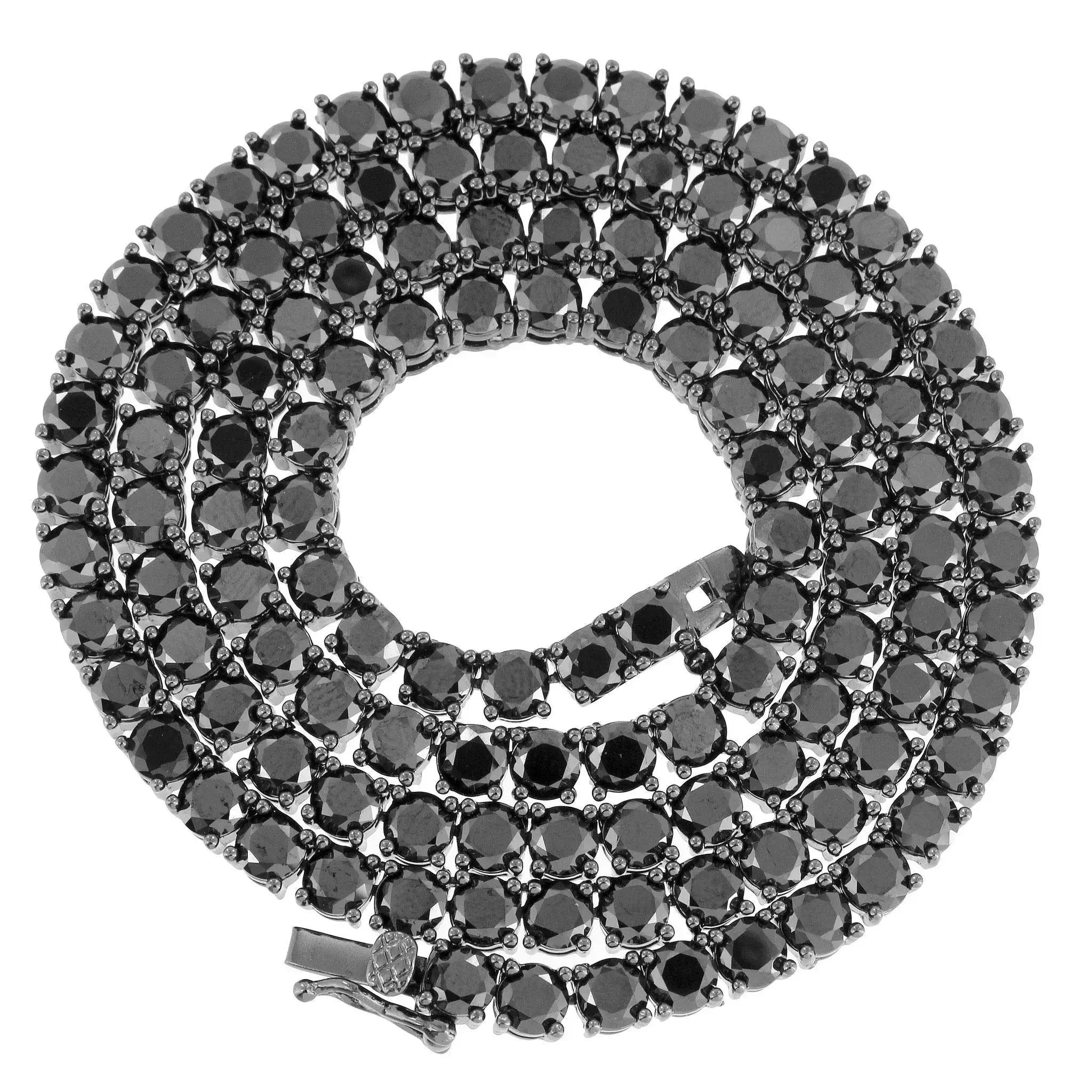 Black Moissanite Tennis Necklace – 3mm–6.5mm with Certificates | 925 Sterling Silver Lab Diamond Hip Hop Chain for Men & Women