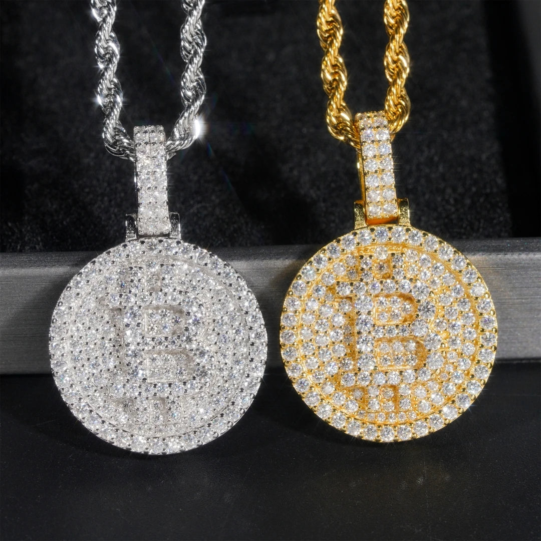 Moissanite Bitcoin Pendant Necklace – Hip Hop Iced Out D Color Diamond | 925 Sterling Silver Pass Diamond Test Jewelry