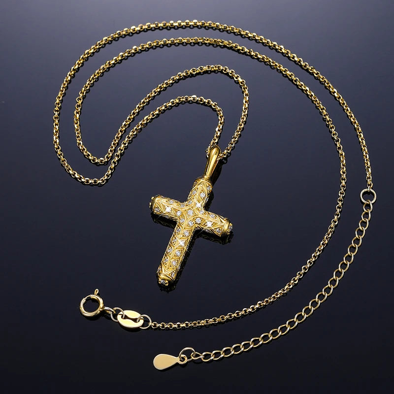 Moissanite Cross Pendant Necklace – Pass Diamond Test | 925 Sterling Silver Fine Jewelry for Men & Women