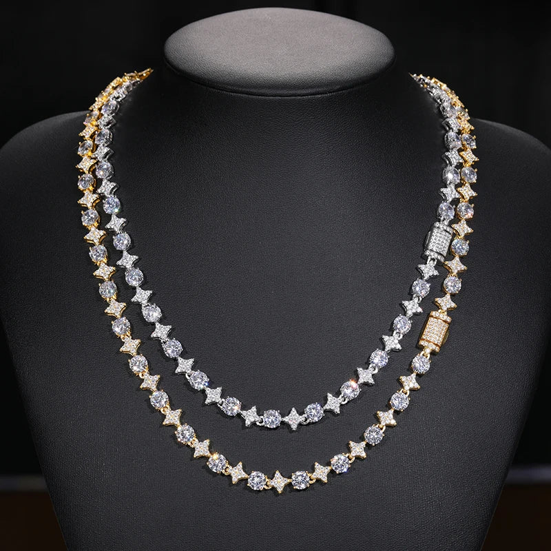 Moissanite Tennis Chain Necklace – Star Round New Design Iced Out Hip Hop Christmas Jewelry | 925 Sterling Silver for Women