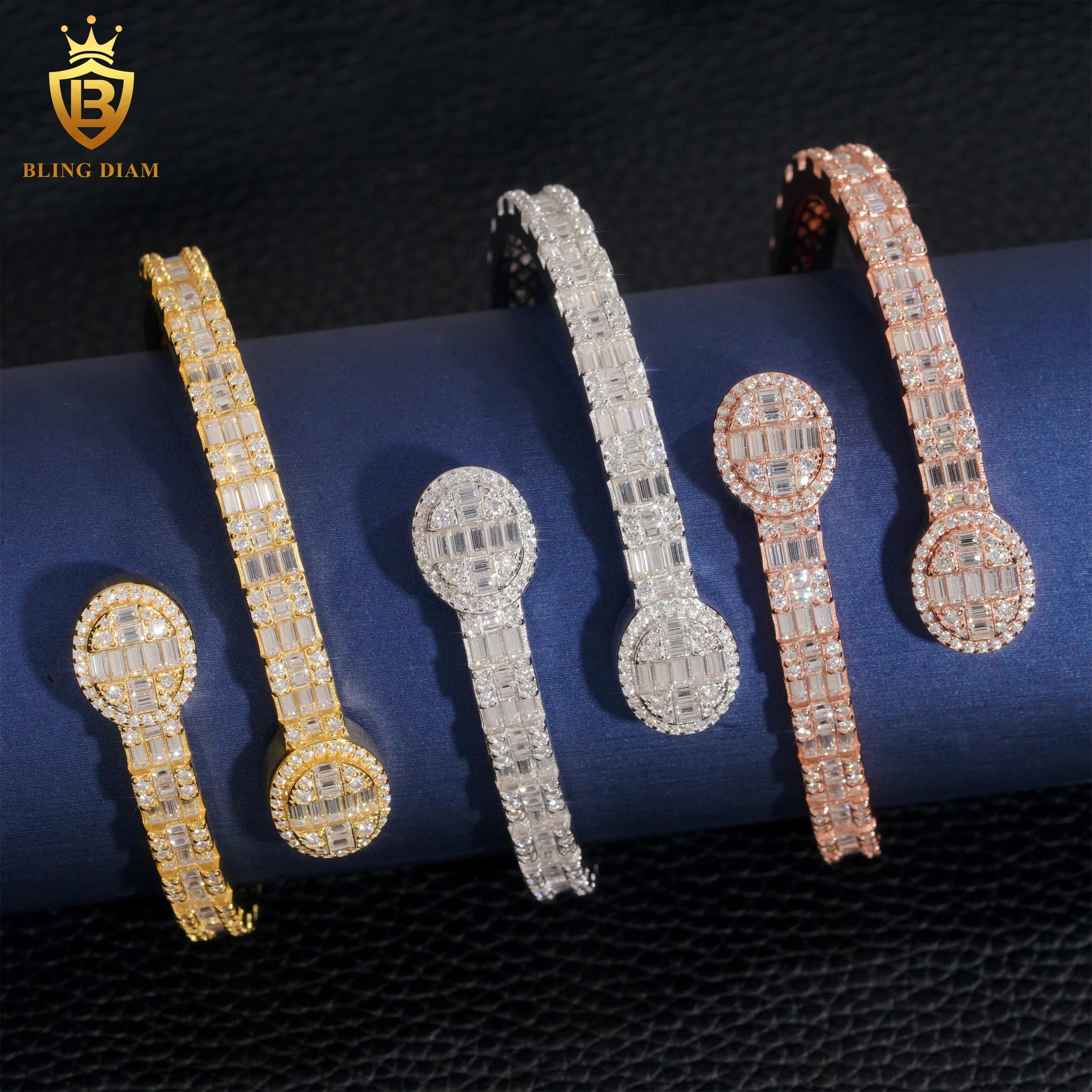 Moissanite Bracelet – Iced Out Baguette Oval Shape Diamond Bangle | 925 Sterling Silver Hip Hop Jewelry Pass Tester