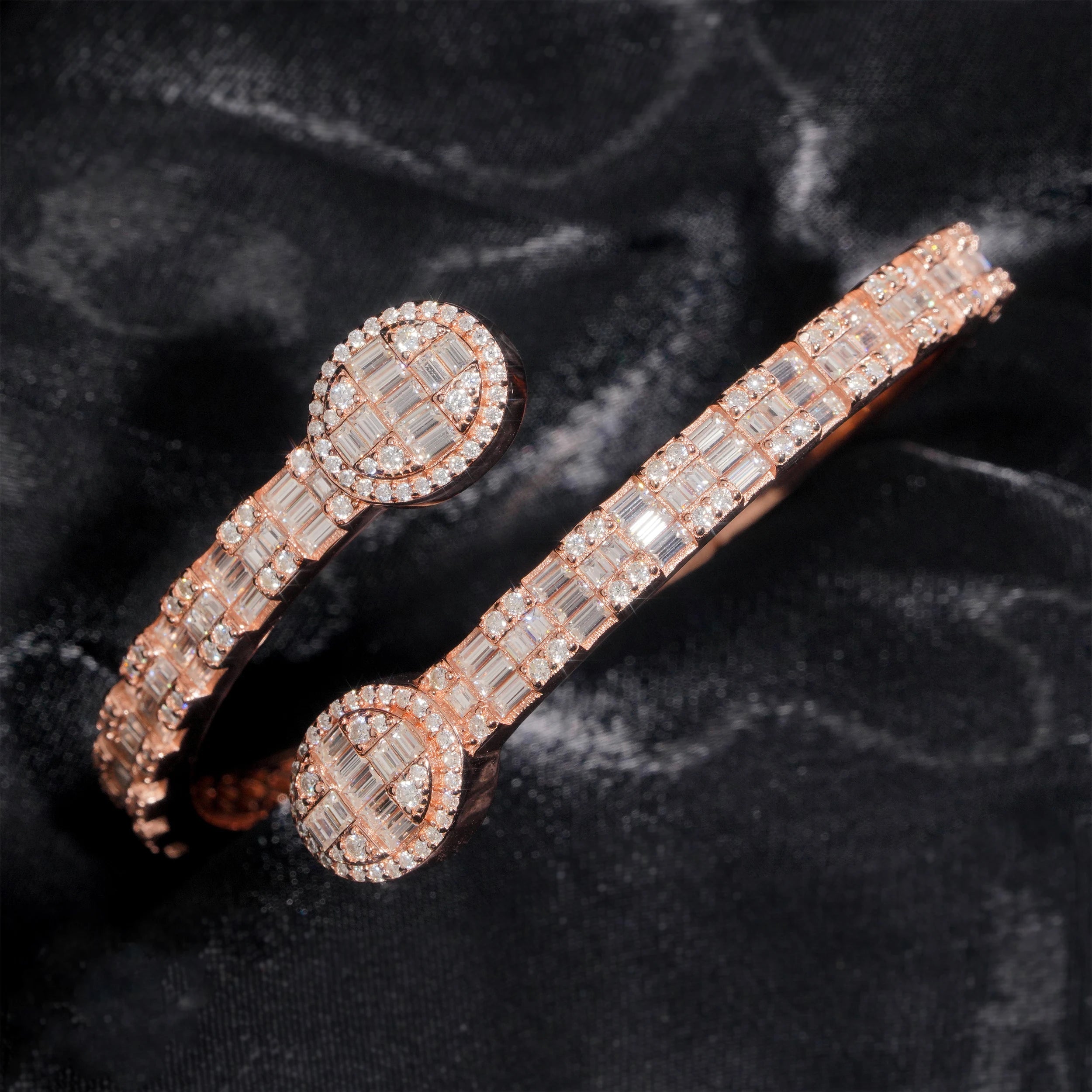 Moissanite Bracelet – Iced Out Baguette Oval Shape Diamond Bangle | 925 Sterling Silver Hip Hop Jewelry Pass Tester