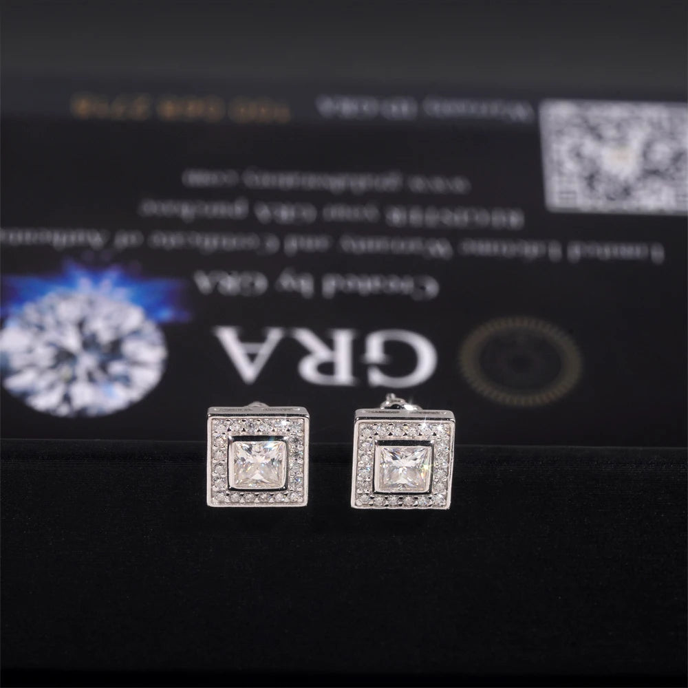 Moissanite Stud Earrings – Square D Color with Certificate | S925 Sterling Silver Fine Jewelry Gifts