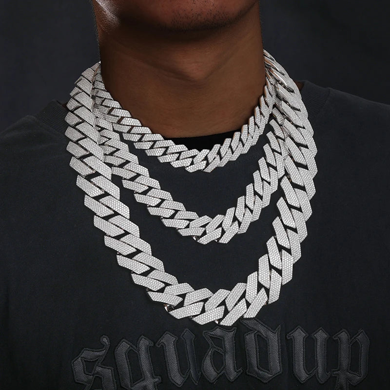 Moissanite Cuban Link Chain Necklace – 16mm 20mm 27mm Miami | S925 Sterling Silver Hip Hop Jewelry for Men & Women