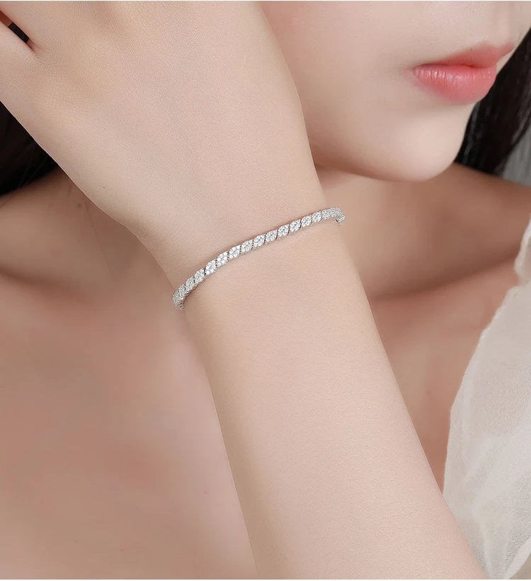 Moissanite Tennis Bracelet – Full Sparkling Diamond Design GRA Certified | 925 Sterling Silver Wedding & Party Jewelry for Women & Men