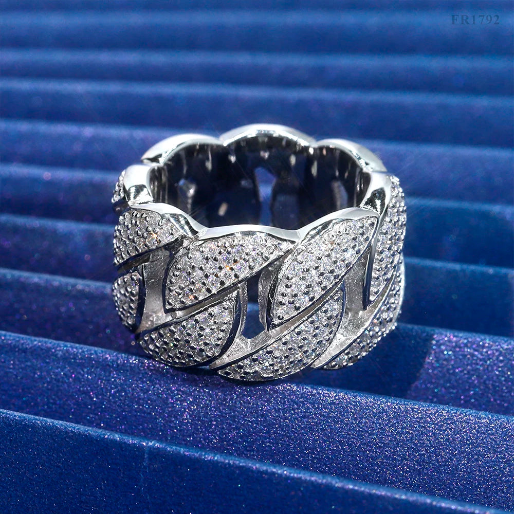 Moissanite Cuban Ring – VVS1 D Color GRA Certified Diamond Band | 925 Sterling Silver Hip Hop Rock Fine Jewelry for Men Pass Test