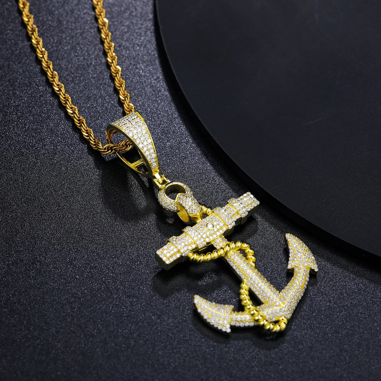 Moissanite Anchor Pendant Necklace – Iced Out Design | 925 Sterling Silver Hip Hop Jewelry for Men & Women
