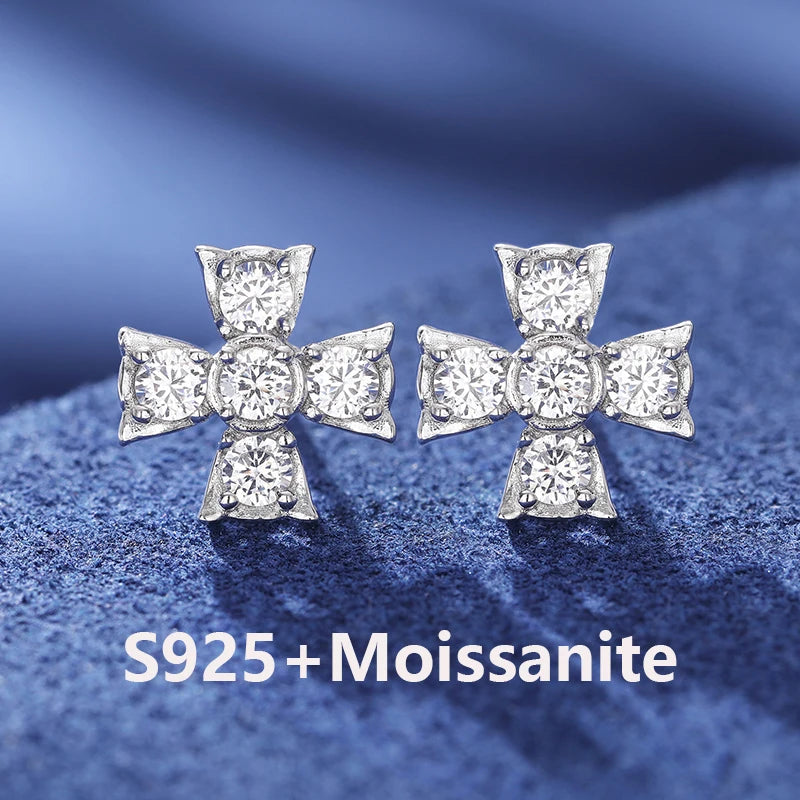 Moissanite Cross Earrings – Iced Out White Gold | 925 Sterling Silver Daily Bling Jewelry for Men & Women
