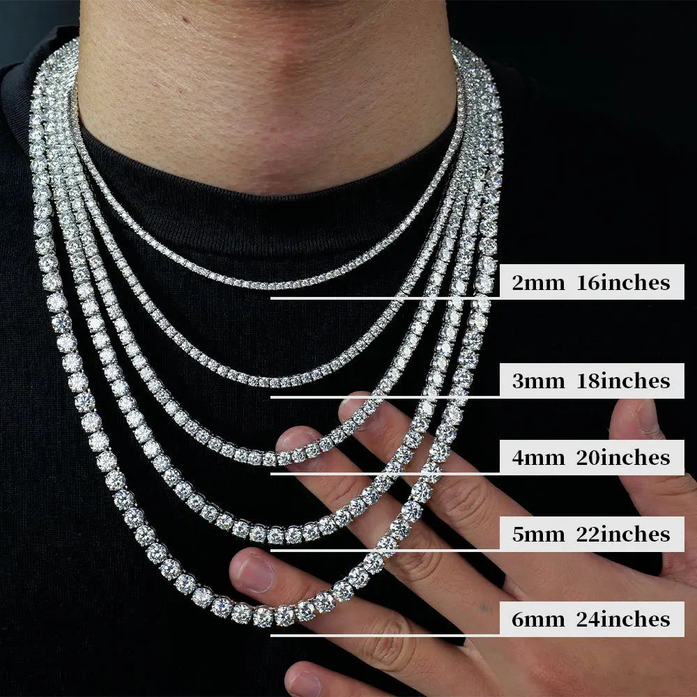 Moissanite Tennis Necklace – 3-5mm | S925 Sterling Silver Full Diamond Chain Party Jewelry Gift for Men & Women