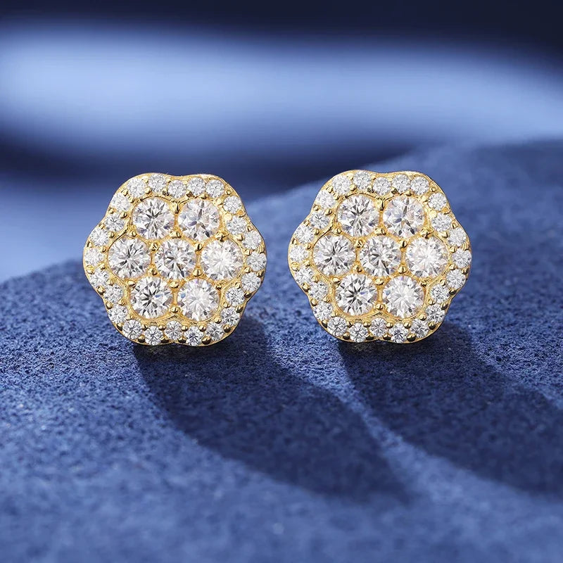 Moissanite Flower Stud Earrings – Iced Out Bling | 925 Sterling Silver Luxury Hip Hop Jewelry for Men & Women