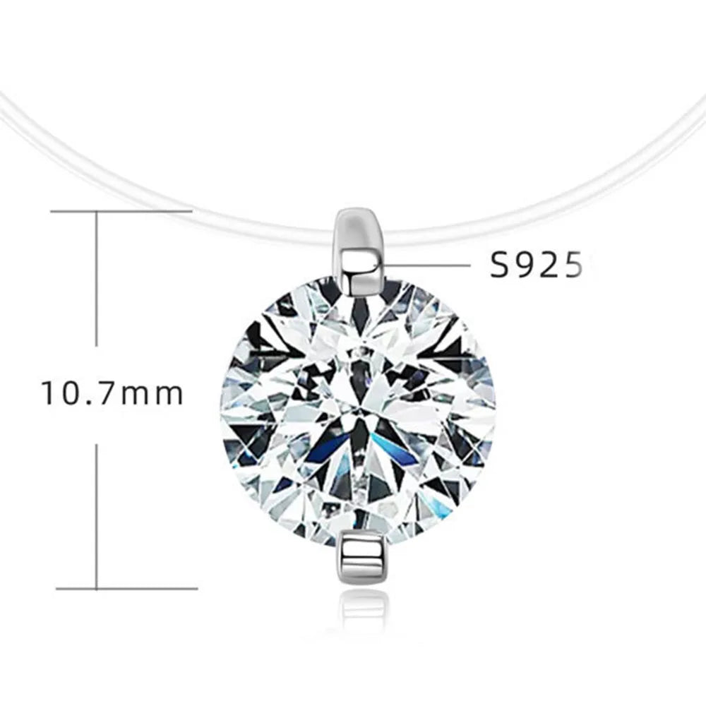 Moissanite Necklace for Women – 0.5ct 1ct 2ct 3ct Certified Brilliant Cut Pendant | Sparkling Fishing Line Design Pure 925 Sterling Silver