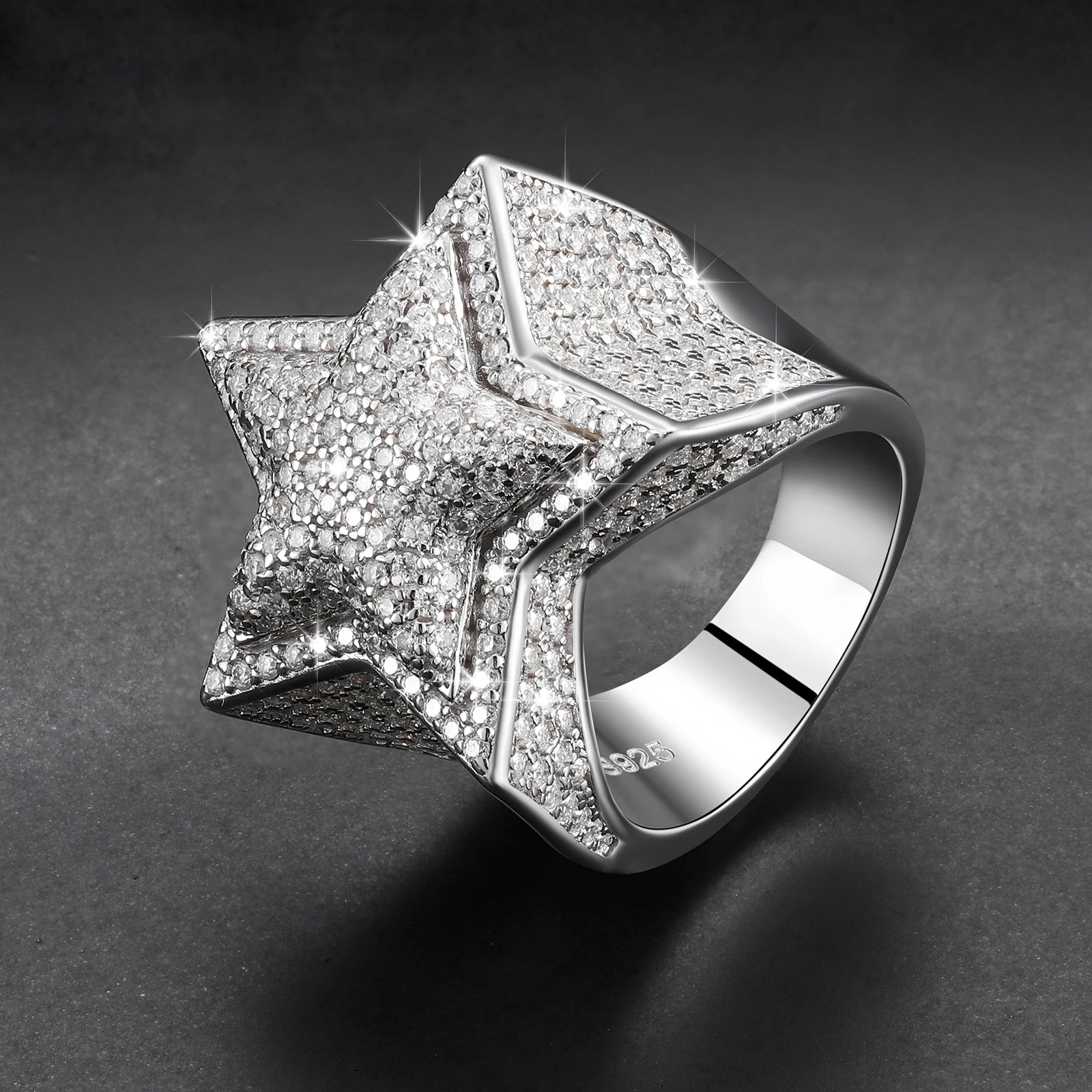 Moissanite Star Ring – D VVS Five-Star Design | S925 Sterling Silver Luxury Hip Hop Jewelry for Men & Women