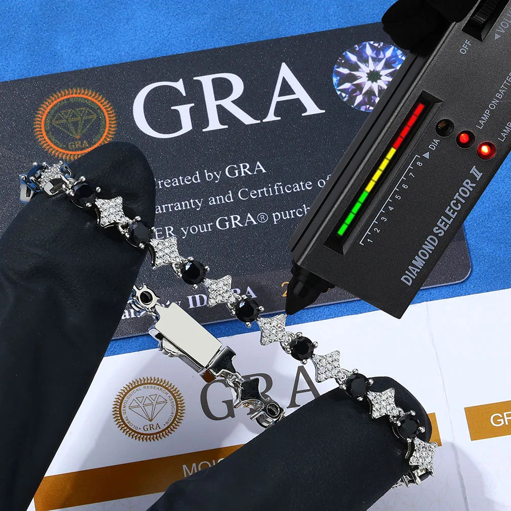 Moissanite Star Tennis Chain Necklace – Custom Black & White Iced Out VVS Bling Party Wedding Gift | 925 Sterling Silver Jewelry