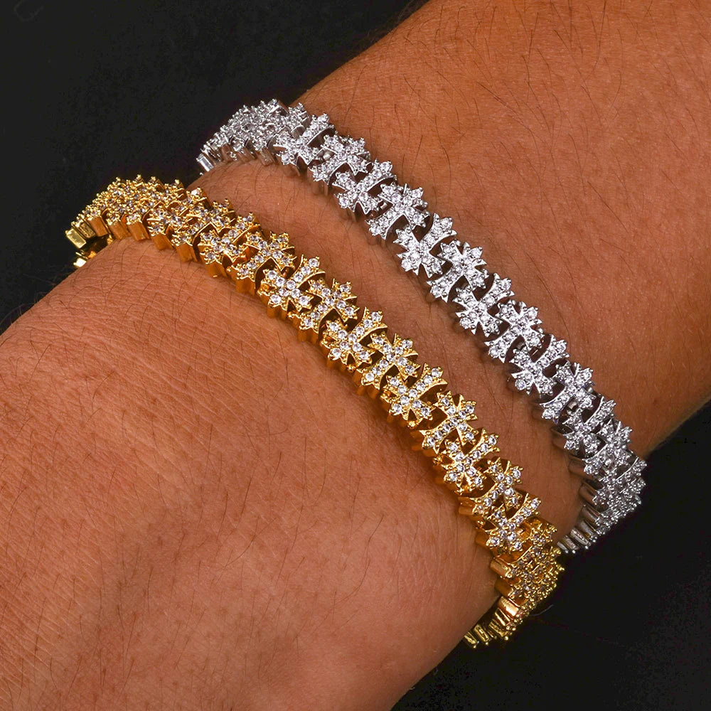 Moissanite Snowflake Cross Bracelet – 8mm Iced Out VVS Design | 925 Sterling Silver Tennis Chain with GRA for Men & Women